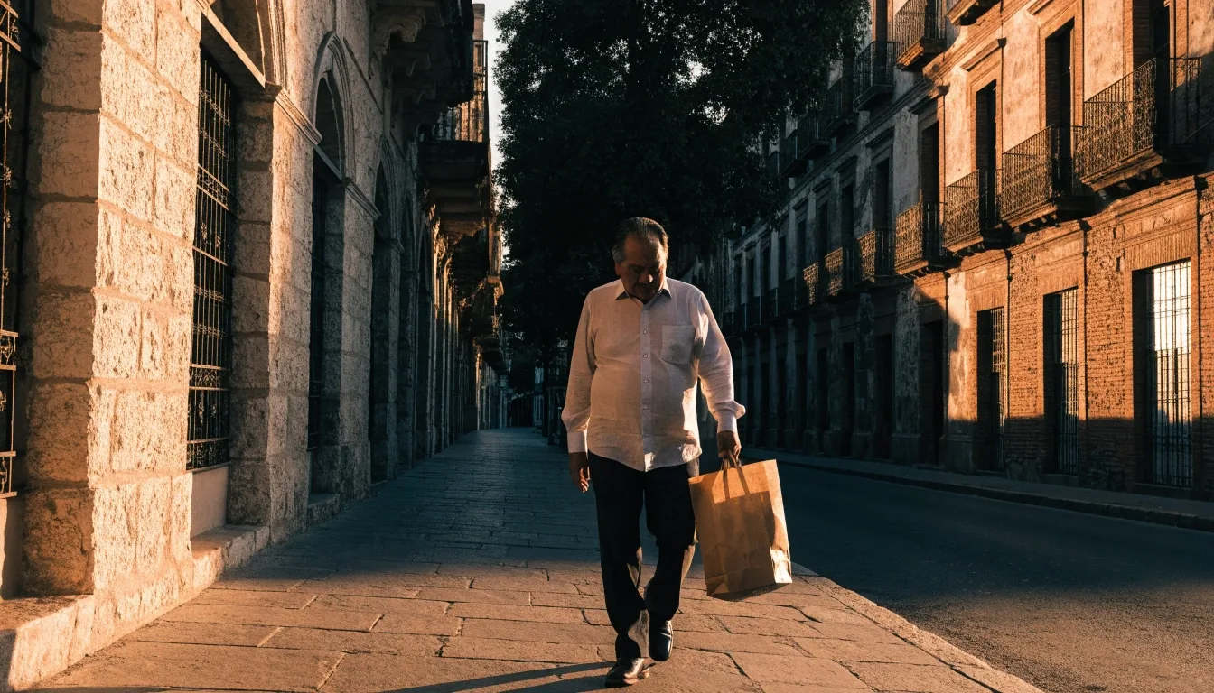 Calle del centro histórico de Puebla con fachadas de piedra y luz de tarde